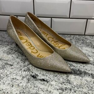 Sam Edelman Dori Glitter Pointed Toe Kitten Heel‎ Pumps Women's US 10M Gold